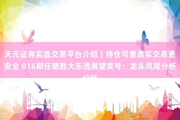 天元证券实盘交易平台介绍｜持仓可查真实交易更安全 016期任德胜大乐透展望奖号：龙头凤尾分析