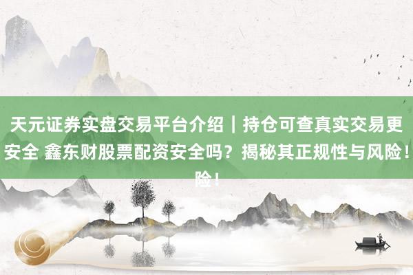 天元证券实盘交易平台介绍｜持仓可查真实交易更安全 鑫东财股票配资安全吗？揭秘其正规性与风险！